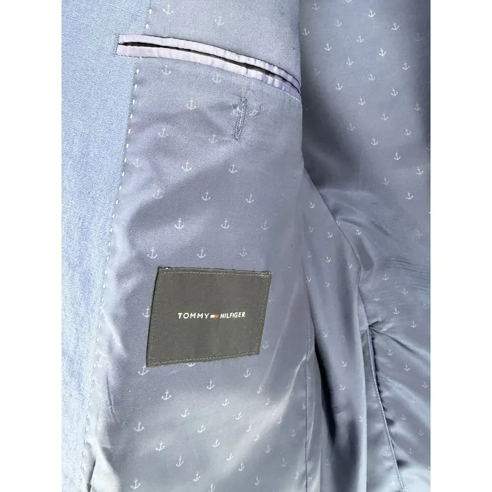 Tommy Hilfiger Mens Modern Fit 100% Linen Sport Coat Blazer 44R Blue - Picture 4 of 9